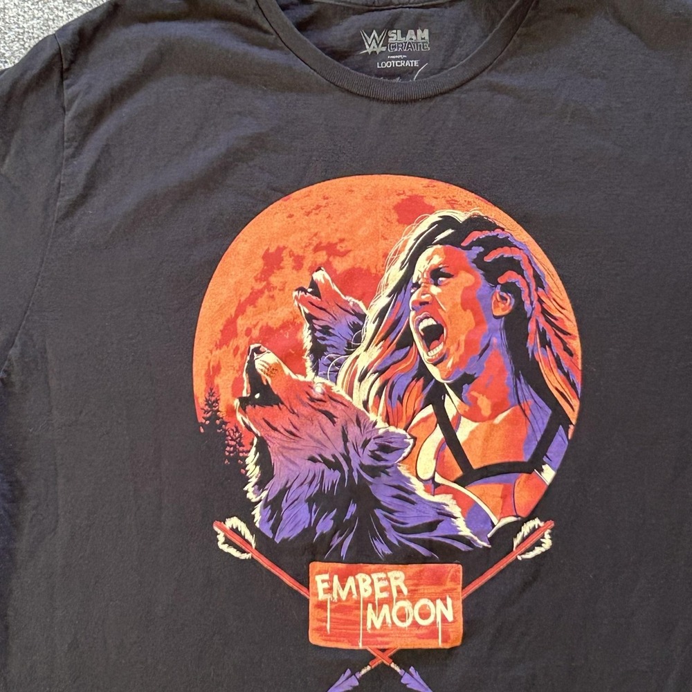 WWE Slam Crate Shirt Mens XL Black Ember Moon Wolf Graphic Wrestling Tee